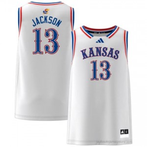 Authentic Kansas Jayhawks #13 Elmarko Jackson Jersey - White Men NCAA Basketball Fan Embroidered 19355722