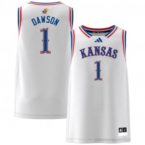 Authentic KU Jayhawks #1 Jayden Dawson Jersey - White Men High School Basketball Fan Embroidered 20868631