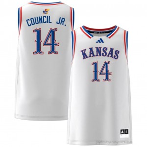 Authentic Kansas #14 Melvin Council Jr. Jersey - White Men NCAA Basketball Fan Embroidered 65765755