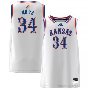 Authentic Jayhawks #34 Paul Mbiya Jersey - White Men High School Basketball Fan Embroidered 63848945