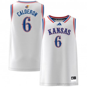 Authentic KU Jayhawks #6 Samis Calderon Jersey - White Men NCAA Basketball Fan Embroidered 83158906