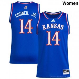 #14 Melvin Council Jr. Licensed Jayhawks Player Royal Basketball Jersey - Women Hoops Fan Stitched 62192013