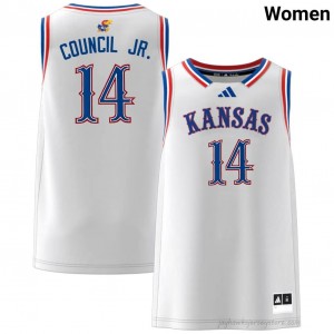 2025 KU Jayhawks Melvin Council Jr. #14 Basketball Jersey - White Women High School Hoops Authentic Stitched 53711680