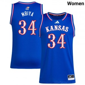 #34 Paul Mbiya Licensed KU Jayhawks College Royal Basketball Jersey - Women Hoops Fan Stitched 38385644