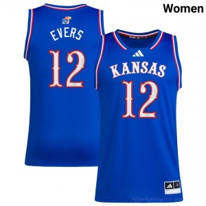 #12 Wilder Evers Licensed Kansas Player Royal Basketball Jersey - Women Hoops Fan Stitched 73105926
