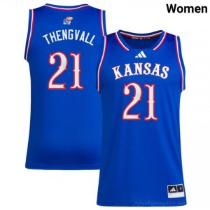 #21 Will Thengvall Licensed Jayhawks College Royal Basketball Jersey - Women Hoops Fan Stitched 97754465