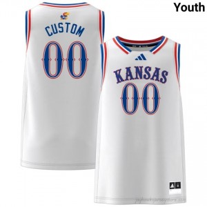 Jayhawks White Custom #00 Basketball Jersey - Genuine Youth NCAA Hoops Stitched 40601730