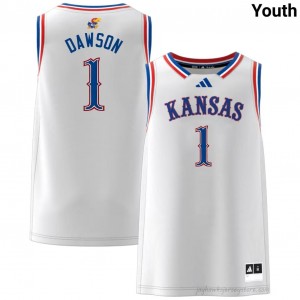 Jayhawks White Jayden Dawson #1 Basketball Jersey - Genuine Youth High School Hoops Stitched 80189262