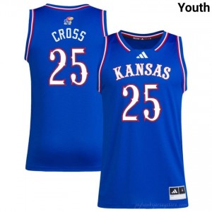 Top-Rated #25 Justin Cross Jayhawks Jersey - Youth Royal College Basketball Embroidered 27098619