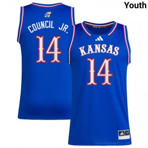 Top-Rated #14 Melvin Council Jr. University of Kansas Jersey - Youth Royal College Basketball Embroidered 34516815
