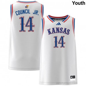 Kansas Jayhawks White Melvin Council Jr. #14 Basketball Jersey - Genuine Youth NCAA Hoops Stitched 80258625