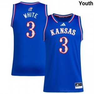 Top-Rated #3 Tre White Jayhawks Jersey - Youth Royal Player Basketball Embroidered 42754894