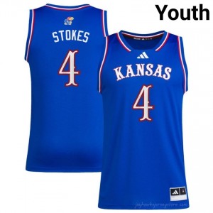 Top-Rated #4 Tyran Stokes Kansas Jayhawks Jersey - Youth Royal College Basketball Embroidered 40916234