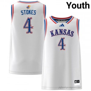 Kansas White Tyran Stokes #4 Basketball Jersey - Genuine Youth NCAA Hoops Stitched 29244470