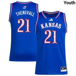Top-Rated #21 Will Thengvall University of Kansas Jersey - Youth Royal Player Basketball Embroidered 67780857