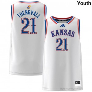 Kansas Jayhawks White Will Thengvall #21 Basketball Jersey - Genuine Youth High School Hoops Stitched 64927570